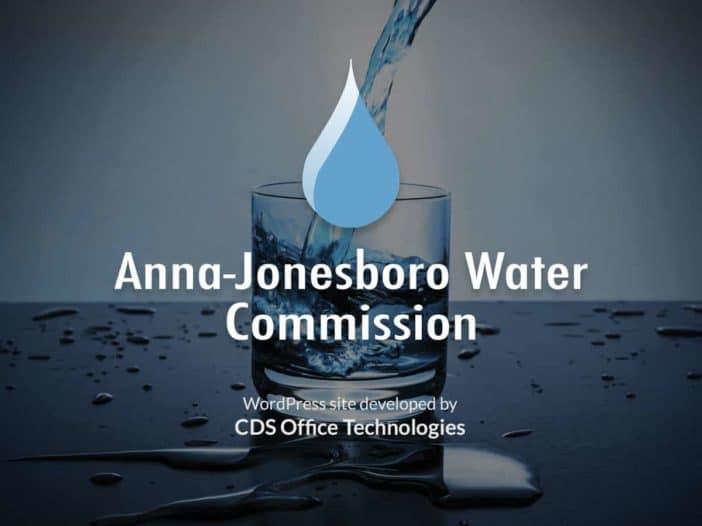 Graphic depicting the A-J Water Commission logo and indicating that this new website was built by CDS Office Technologies